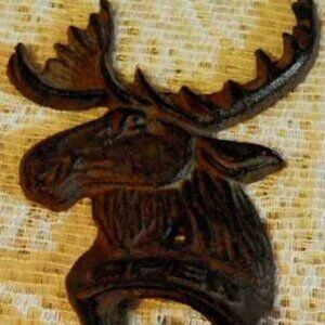 Country Moose Head Brown Cast Iron Bottle Opener Wall Mount Great Condition